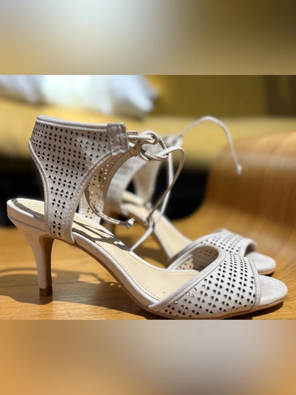Vince Camuto White Perforated Heeled Sandals – Size 6.5